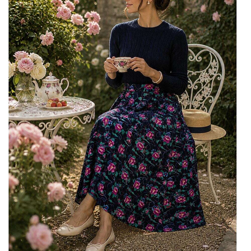 Vintage Pendleton Floral Rope Tassel Print Midi Skirt Country Cottage Size S - Picture 4 of 11